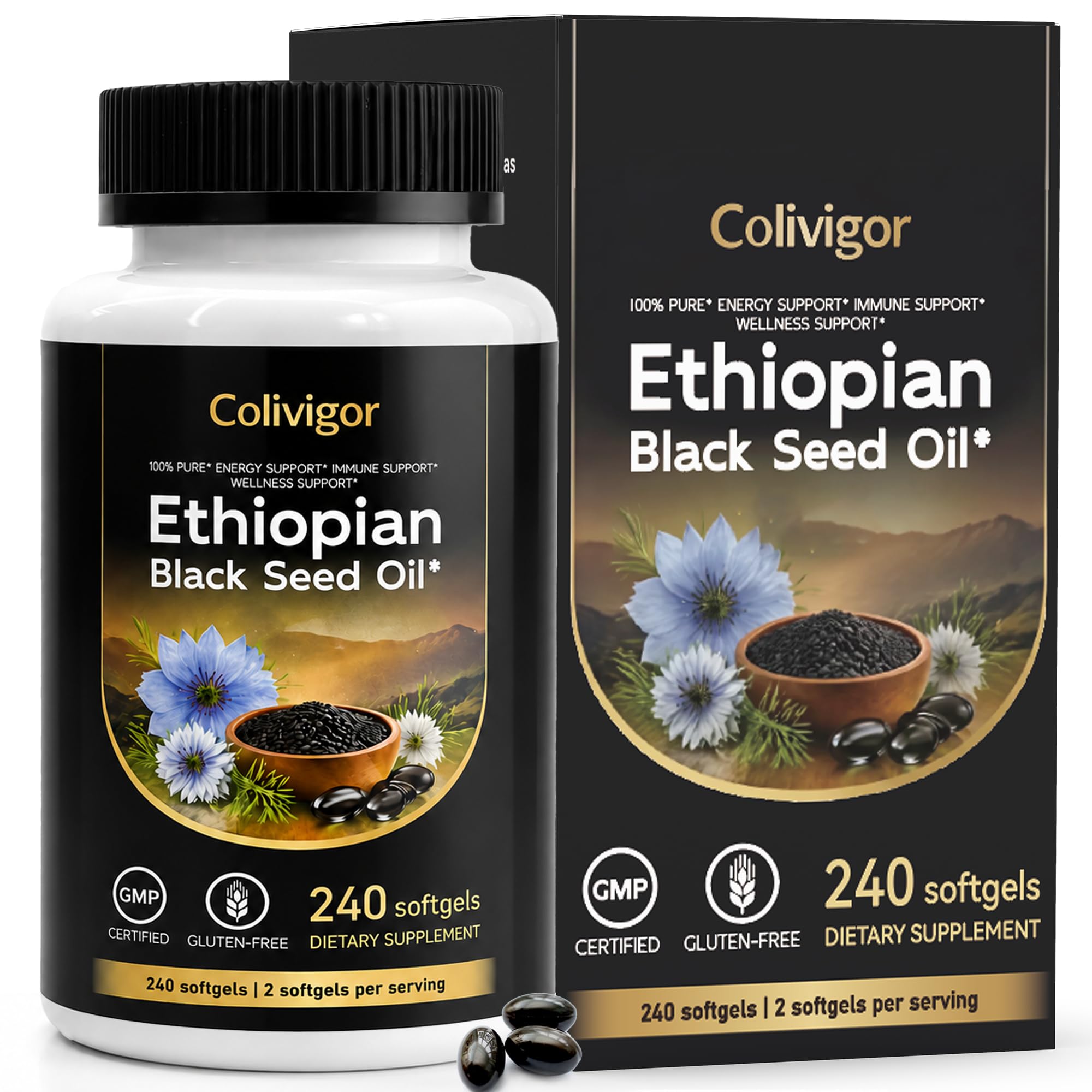 Ethiopian Black Seed Oil 800mg | 240 Softgels | Cold Pressed Nigella Sativa Supplement | Immune Support, Energy & Daily Wellness | Non-GMO, Gluten-Free, Soy-Free