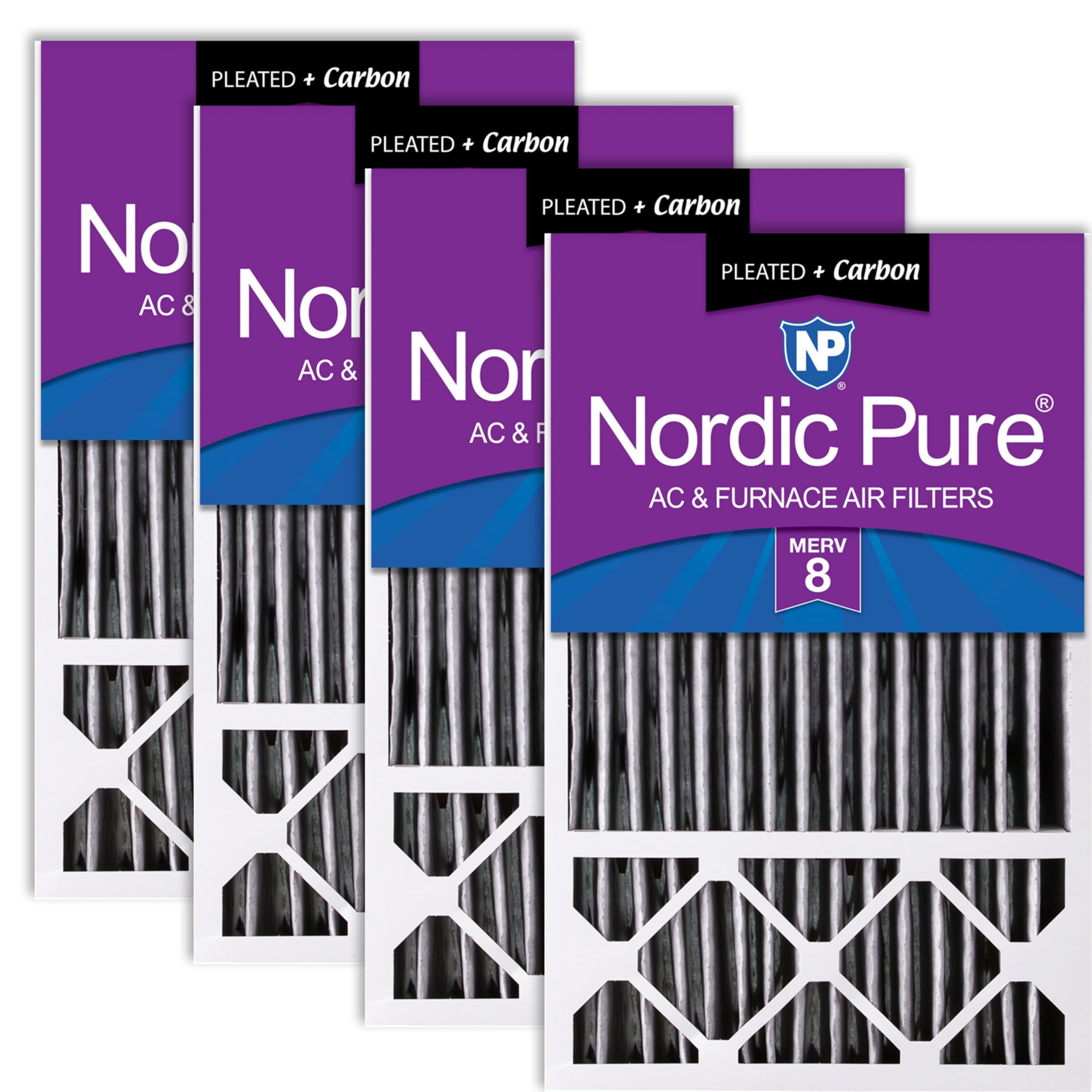 Nordic Pure 16x25x5 Pleated MERV 8 Plus Carbon Air Filters 4 Pack