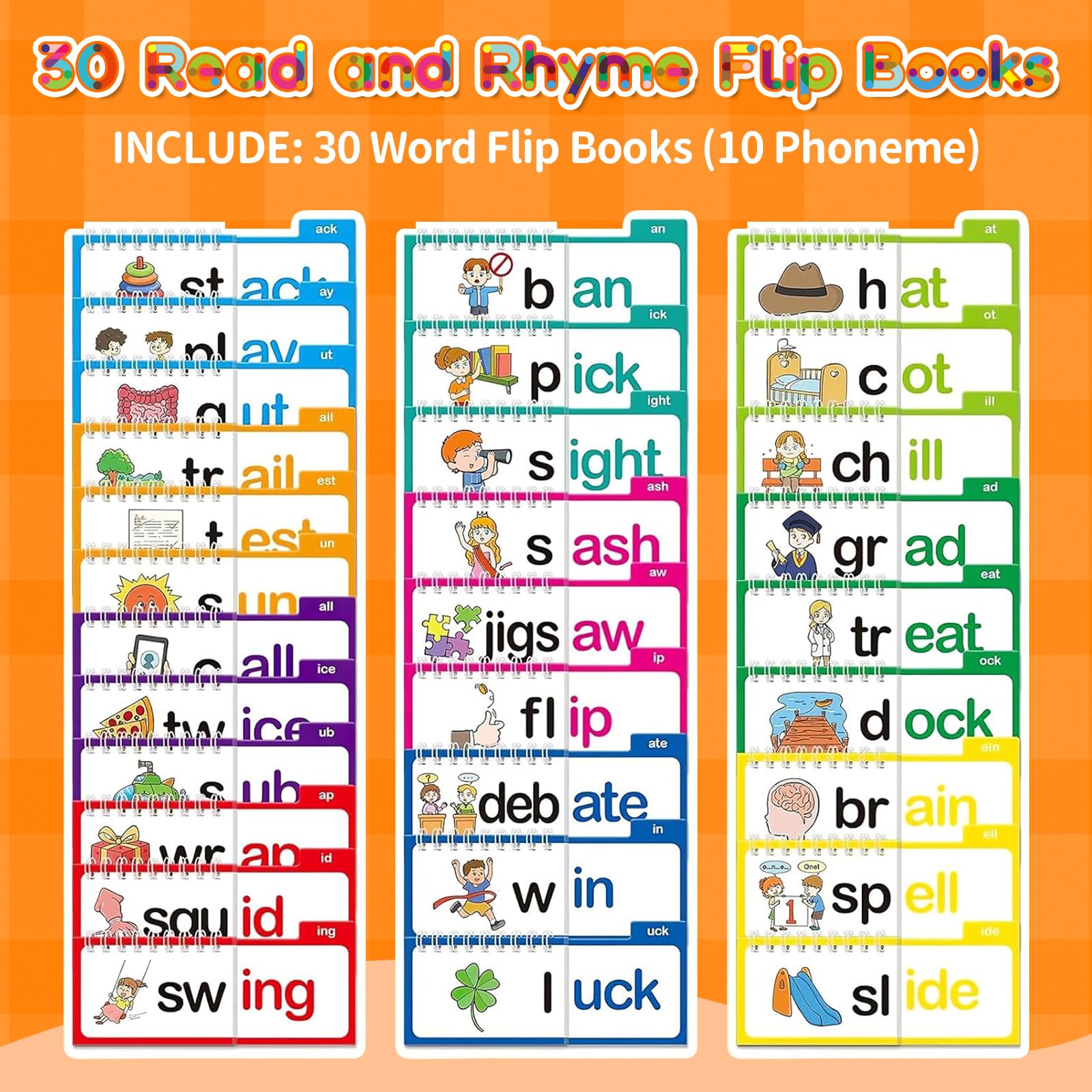 30 Read and Rhyme Flip Books,Reading And Rhyming Words Abc Vocabulary Flash Cards - Image 3