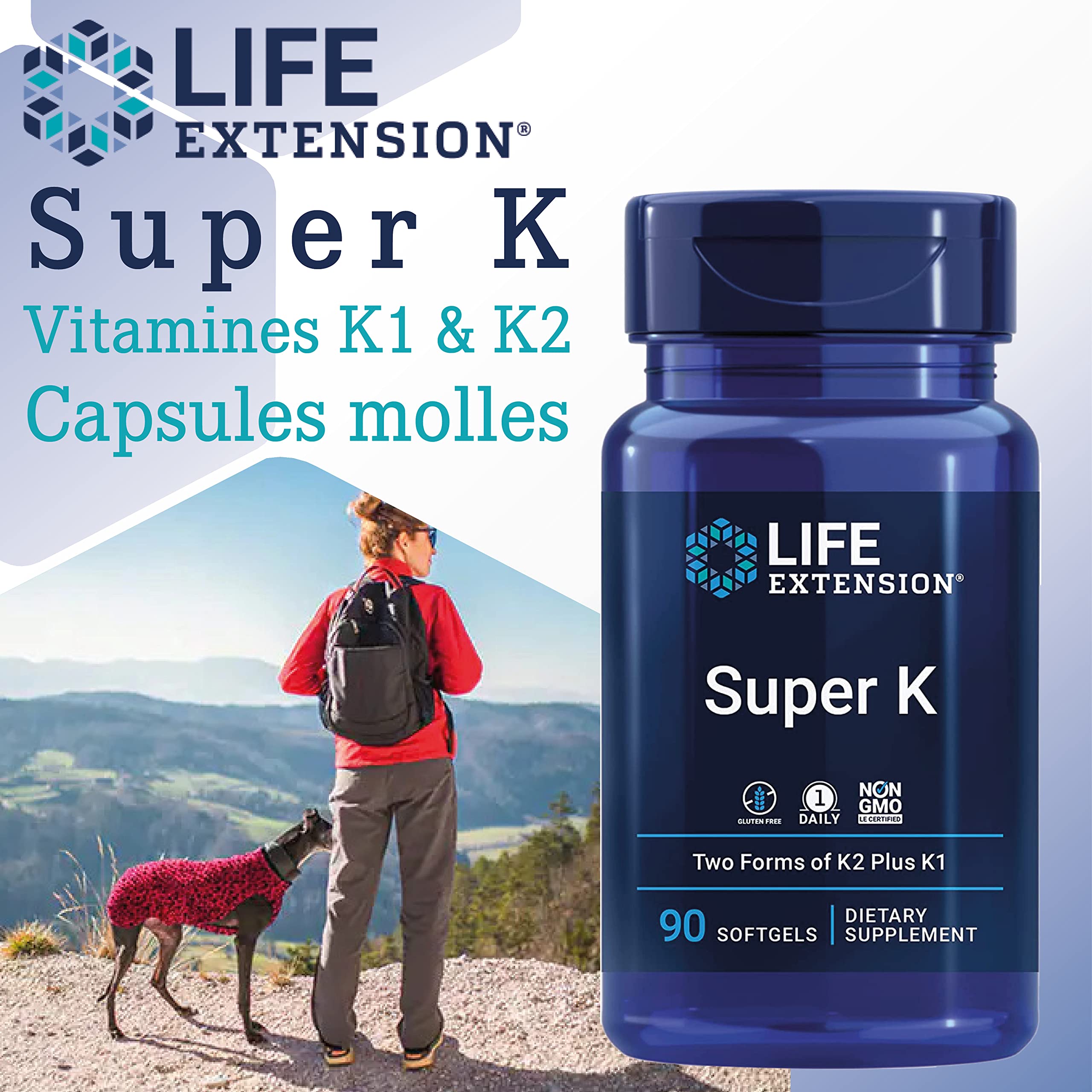 Life Extension, Super K, avec MK-7, Dépot, Hautement Dosé, 90 Capsules molles, Testé en Laboratoire, Sans Gluten, Sans Soja, Sans OGM