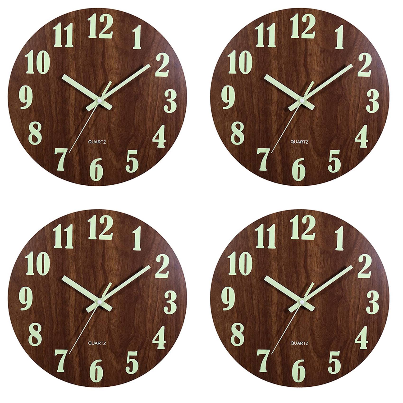 Hndhbfgrt 4X Wall Clock,12 Inch Wooden Silent Non-Ticking Kitchen Wall Clocks for Indoor/Outdoor Living Room
