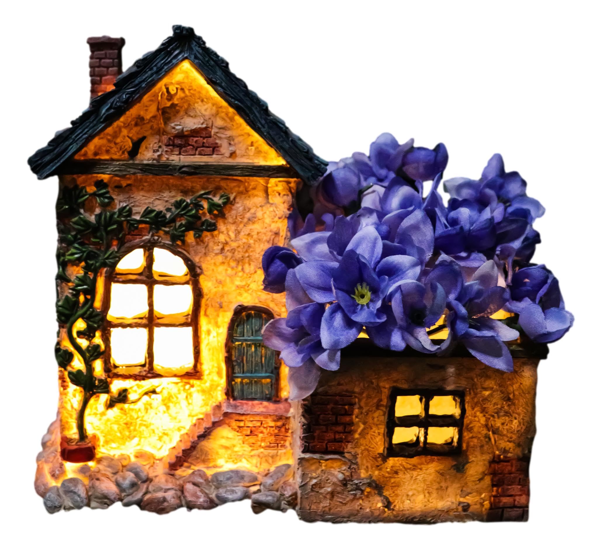 Vase floral avec maison méditerranéenne à LED et figurines de fées pour décor de prestige