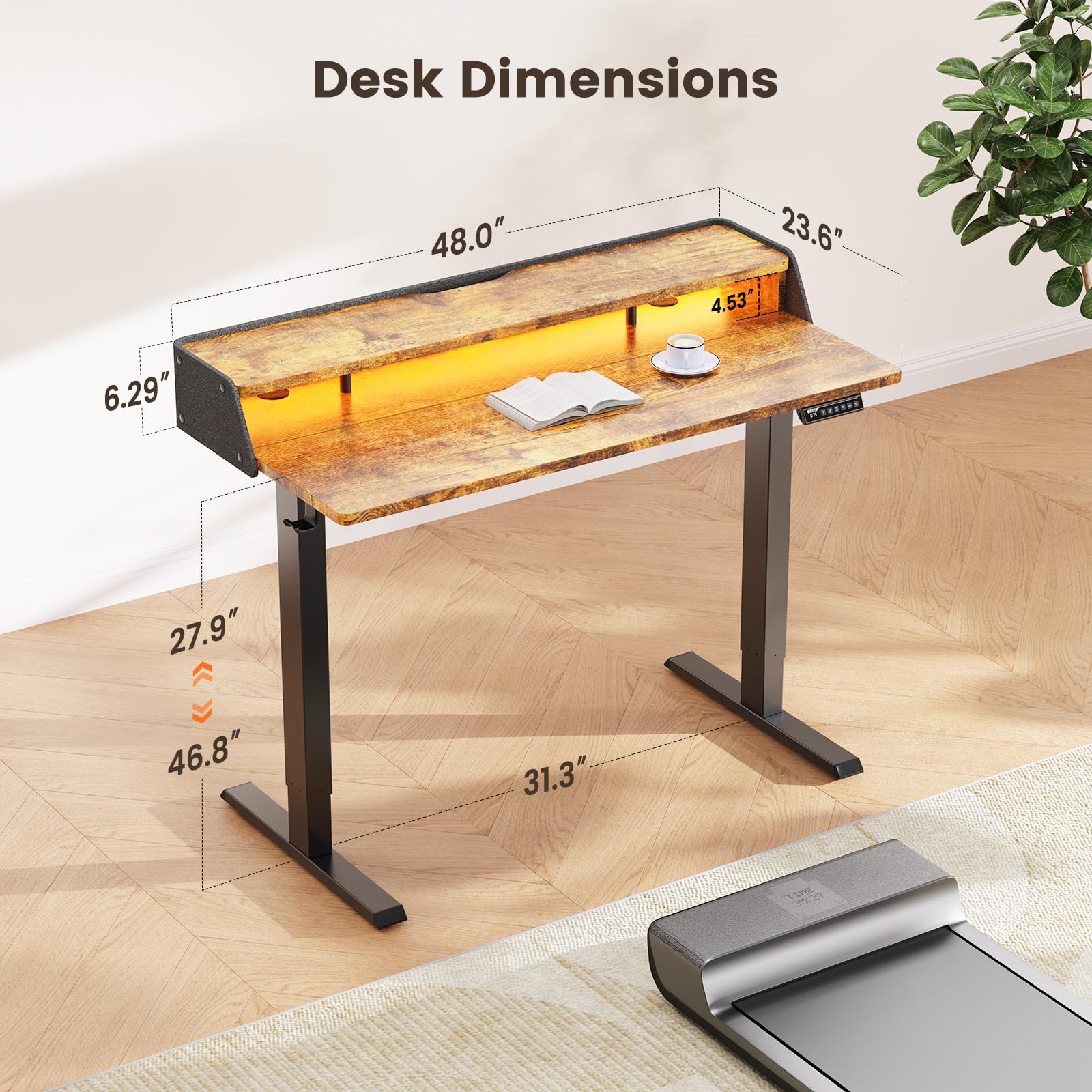 ErGear Standing Desk with LED Strip 48 x 24 Electric Height Adjustable RGB Gaming Table with Shelf Sit — view 2
