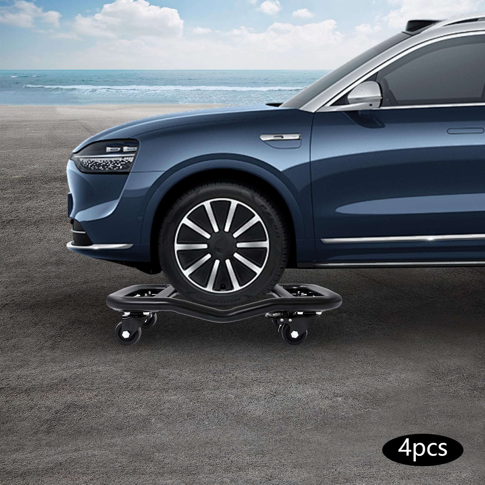 4 Stk Rad Dolly Auto Reifen Heringe,360° drehen, Jede Belastung 680Kg Heavy Duty Rollwagen mit Bremsen, Fahrzeugtransportwagen zum Transportieren von Autos Lkws (Schwarz)