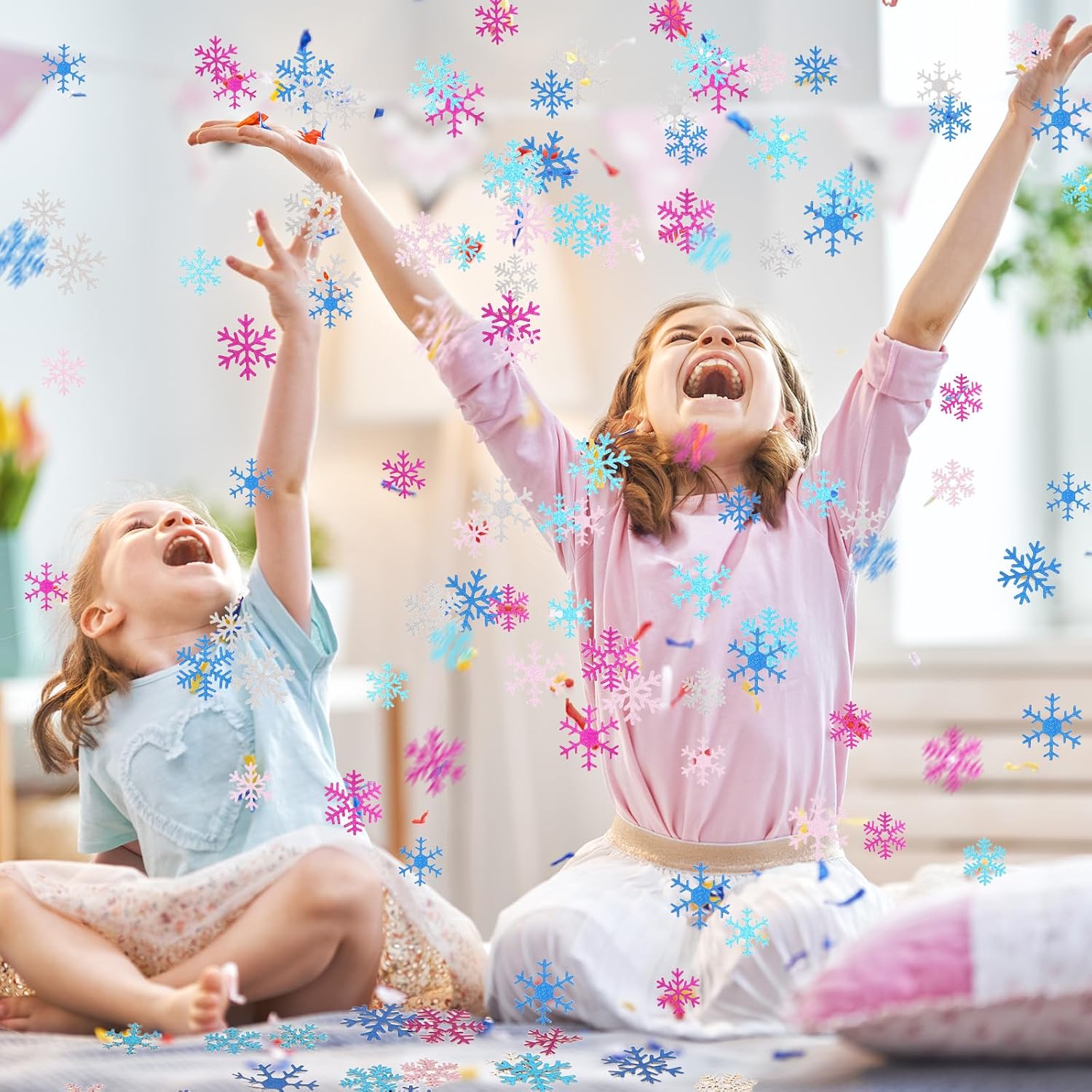 Pasimy 200 Pcs Winter Glitter Snowflakes Confetti Birthday Table Decorations Iridescent Paper Snowflake Confetti Holiday Table Sprinkle for Birthday Wedding New Year Party Decor Supplies