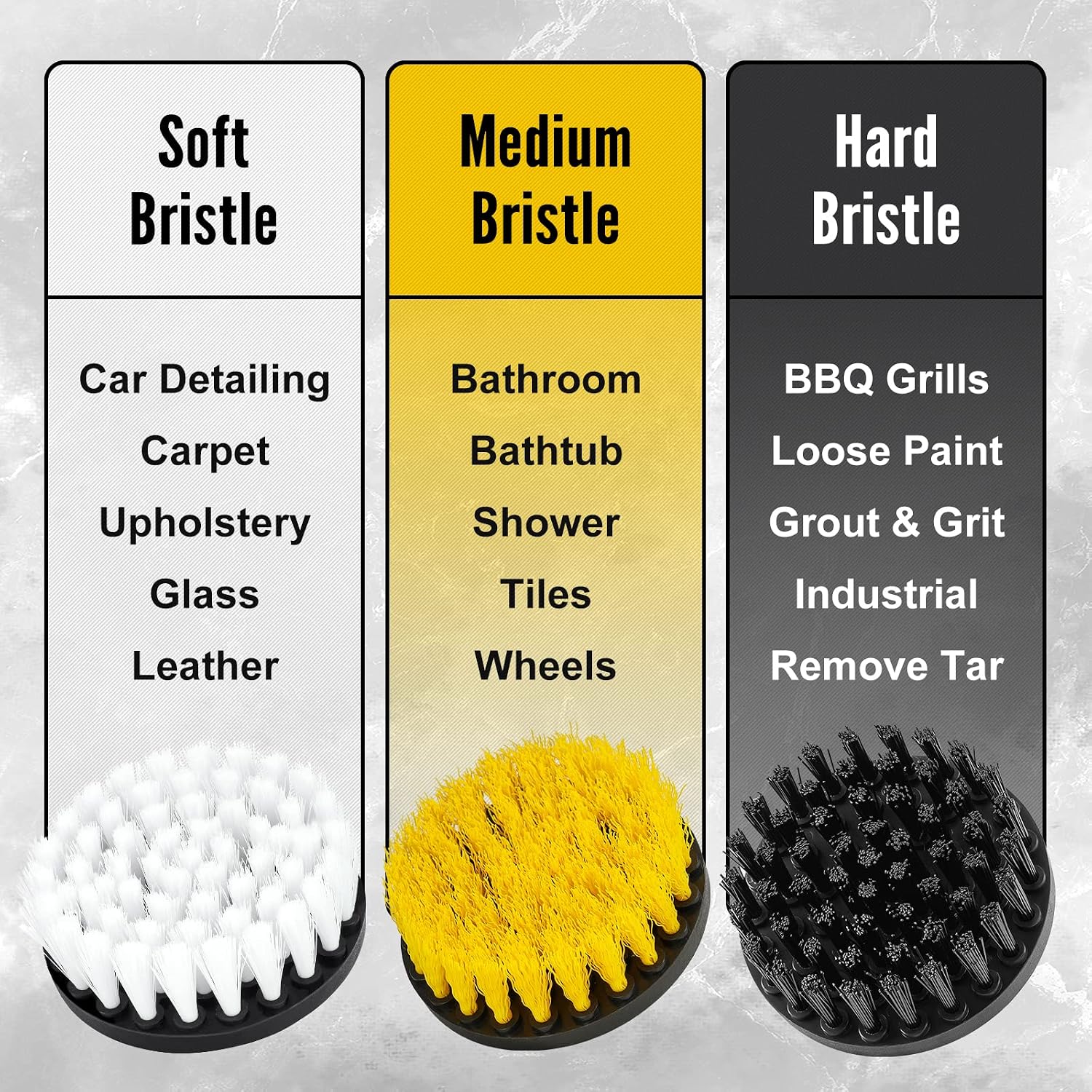 Black Drill Brush Attachment Cleaning Brush Set - Power Scrubber Cleaning Kit - All Purpose Drill Brush with Extend Attachment for Bathroom Surfaces, Grout, Smokers, Grills, Floor, Tile and Hard Water