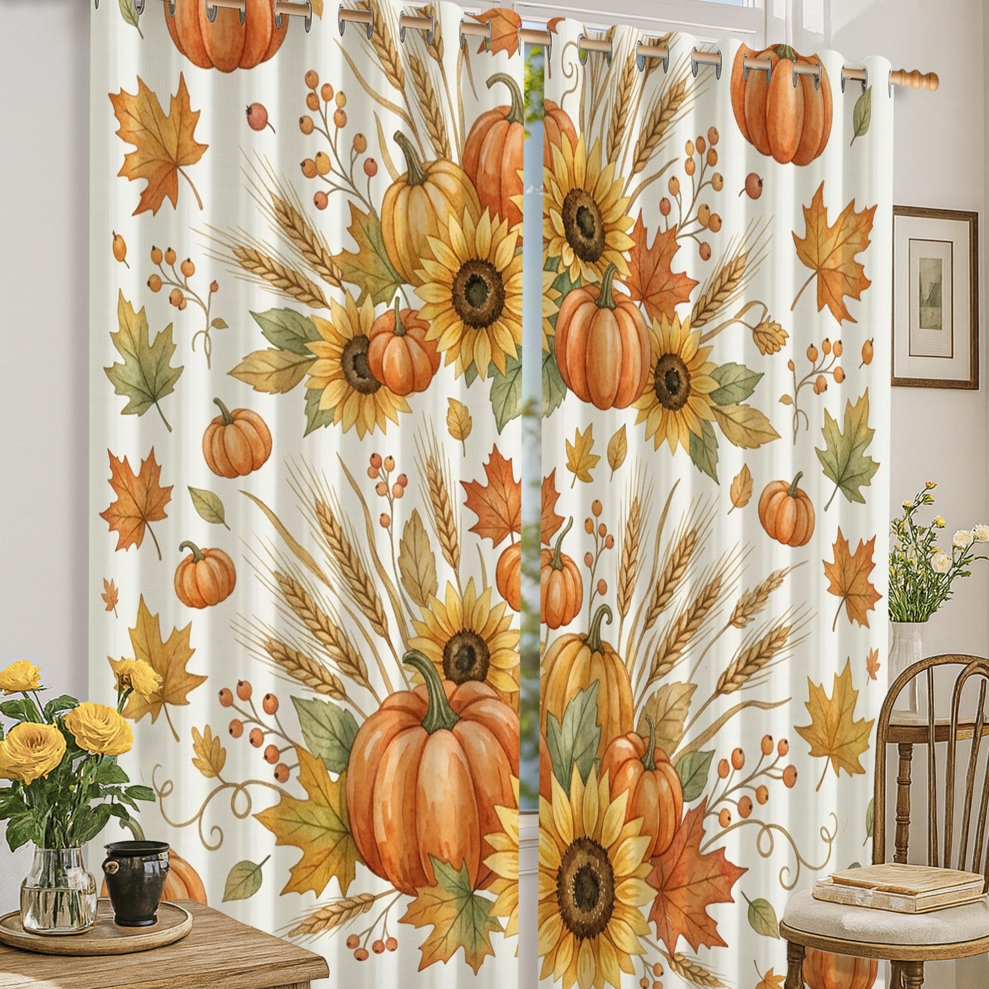 Rideaux occultants de salon isolants sans plis motif citrouilles 132x160cm