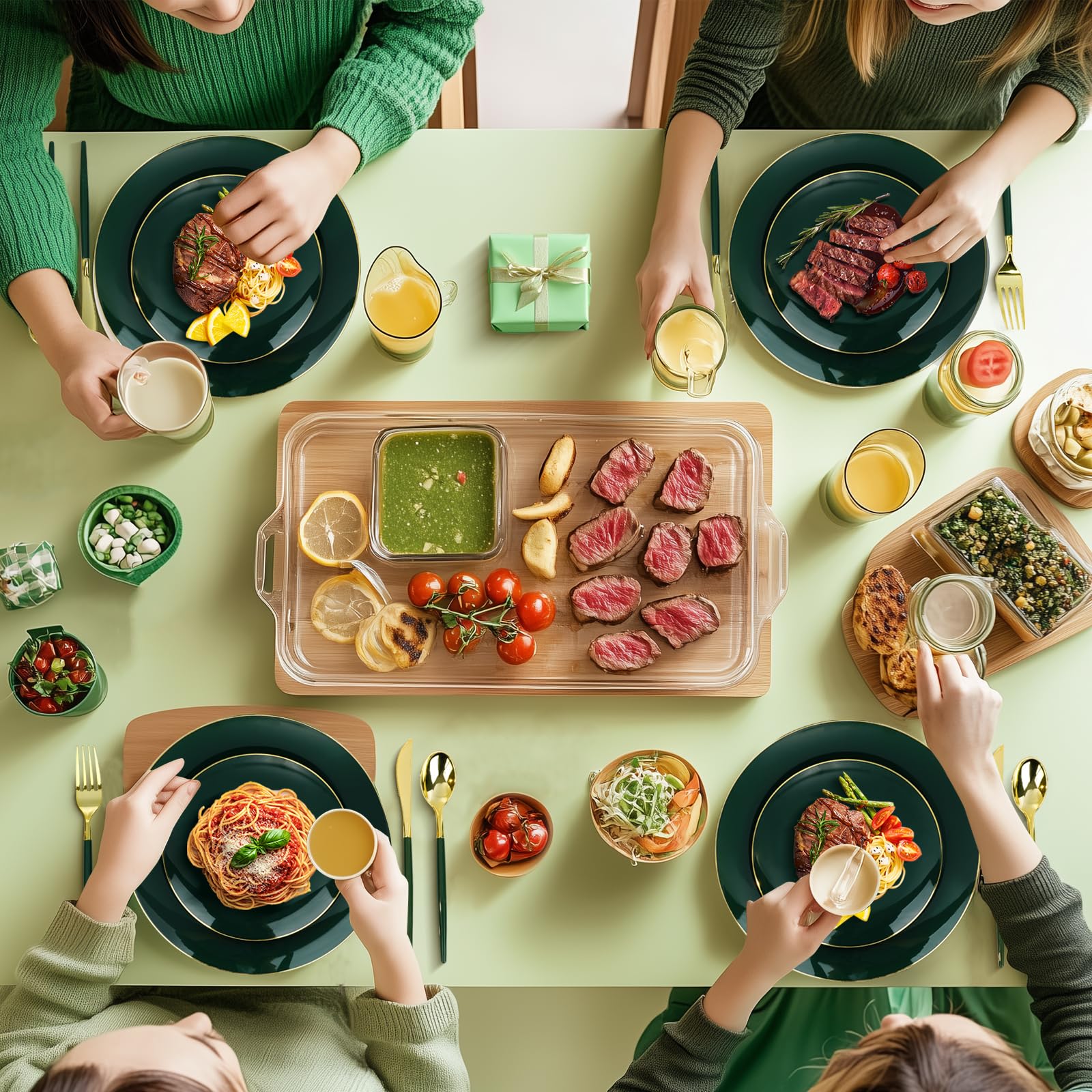 Green Gold Disposable Plates - 350 Piece Set -7