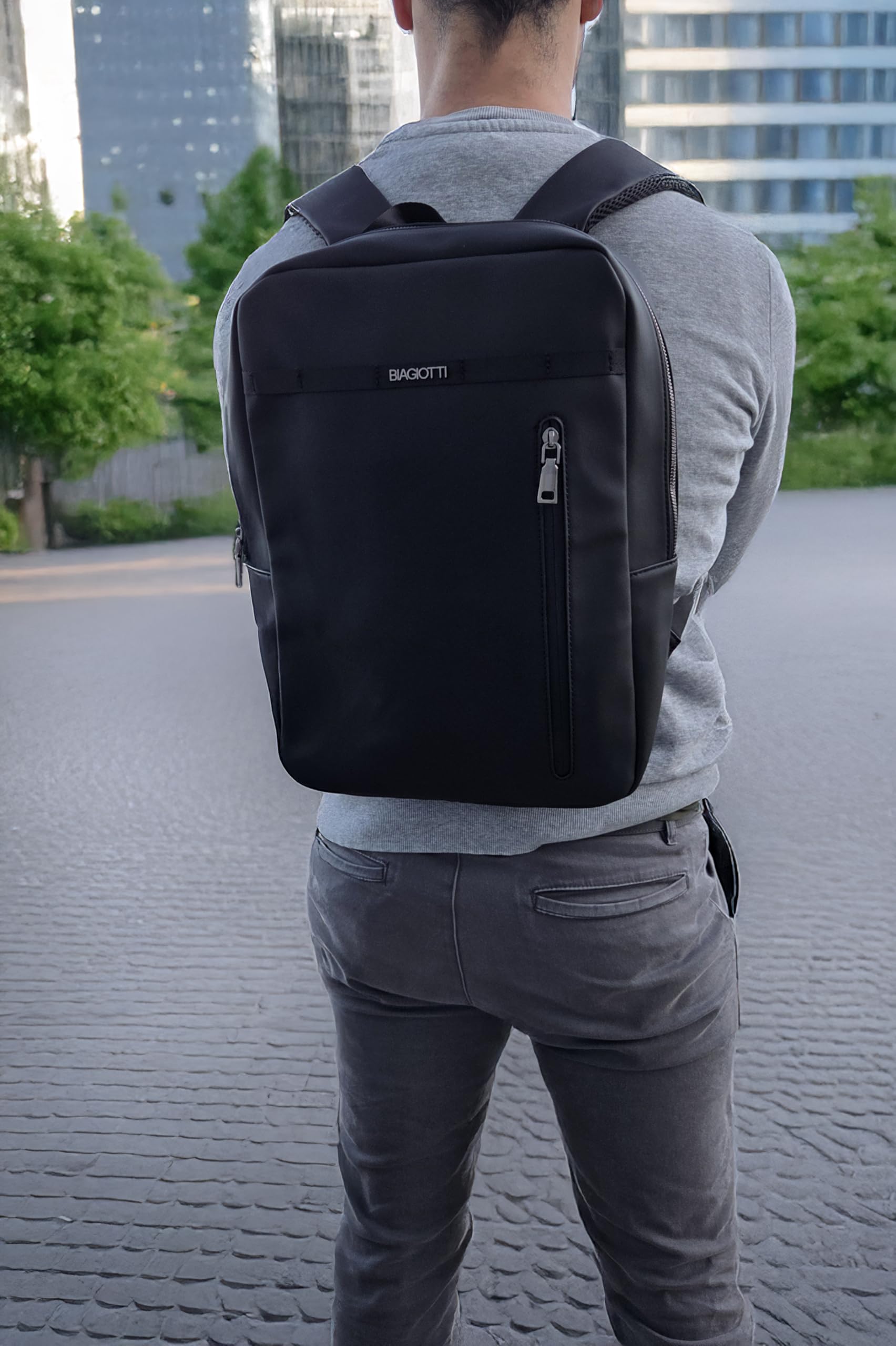 Biagiotti Uomo Set 3 pezzi con Zaino porta PC, Pochette e Borsello Uomo, In PU Impermeabile, Casual Elegante
