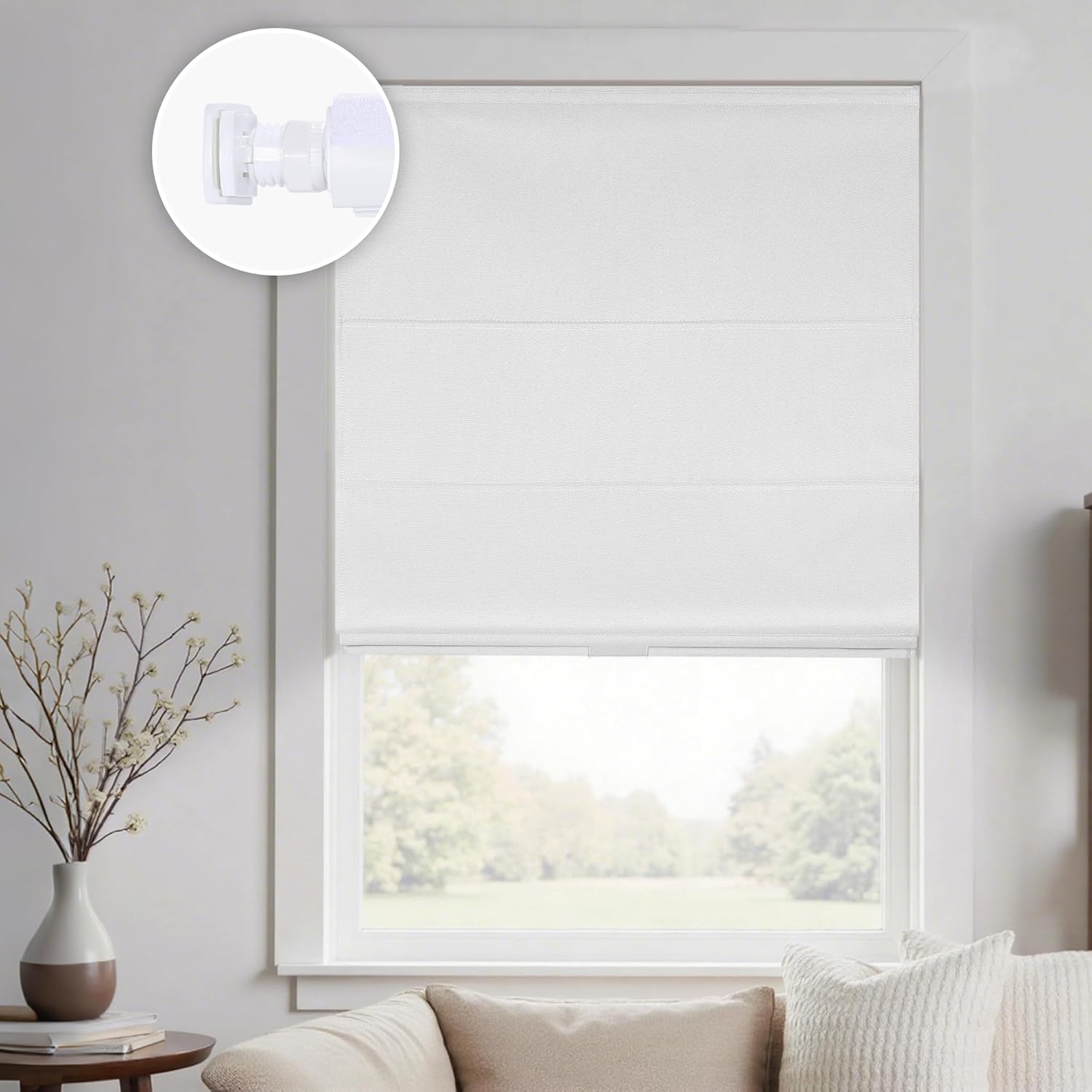 Incomplete/Similar Not Exact HOMEDEMO No Drill No Tools Cordless Roman Shades for Window,Room Darkening Easy Install Linen Fabric Blackout Roll Up Roman Blinds Window Blinds Inside Mount 23\" W x 60\" H White 7.87\"W x 26.38\"H