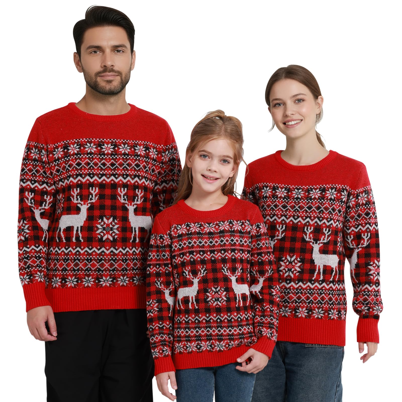 Christmas Family Matching Sweaters Ugly Knit Long Sleeve Crew Neck Pullover Xmas Holiday Knitwear for Kids Adults