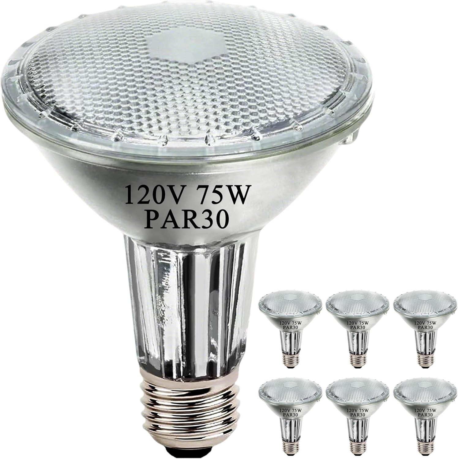 PAR30 Long Neck Halogen Flood Light Bulbs, 120V 75W, Dimmable High Output, E26 Medium Base, 2700K Warm Lighting, 3000 Hours for Recessed Light Bulb, 6 Pack PAR30-Long Neck-75W-6Pack