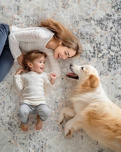 Miniatura 10 de Ruggnovea Alfombra de área de 5 x 7 pies para sala de estar, lavable, antideslizante, suave, de pelo bajo, alfombra moderna con impresión de rayas,