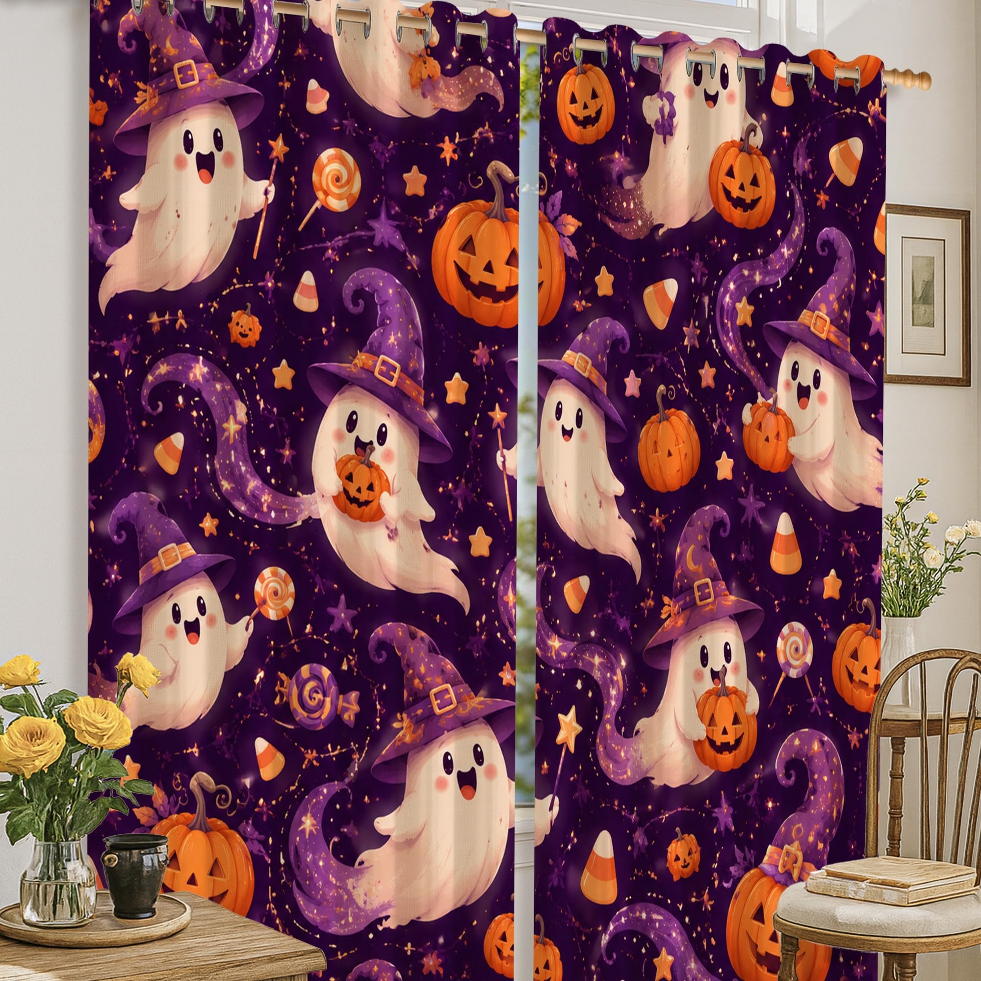 Rideaux occultants Halloween citrouille fantôme lavables pour fenêtre de maison