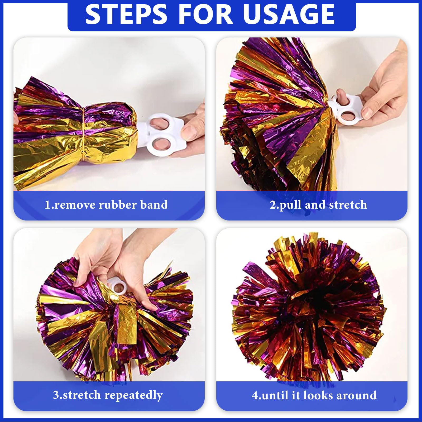 Lot de 20 pompons de 35cm, pour entraînement sportif, danse, équipe, avec anneaux. (Couleur rose)