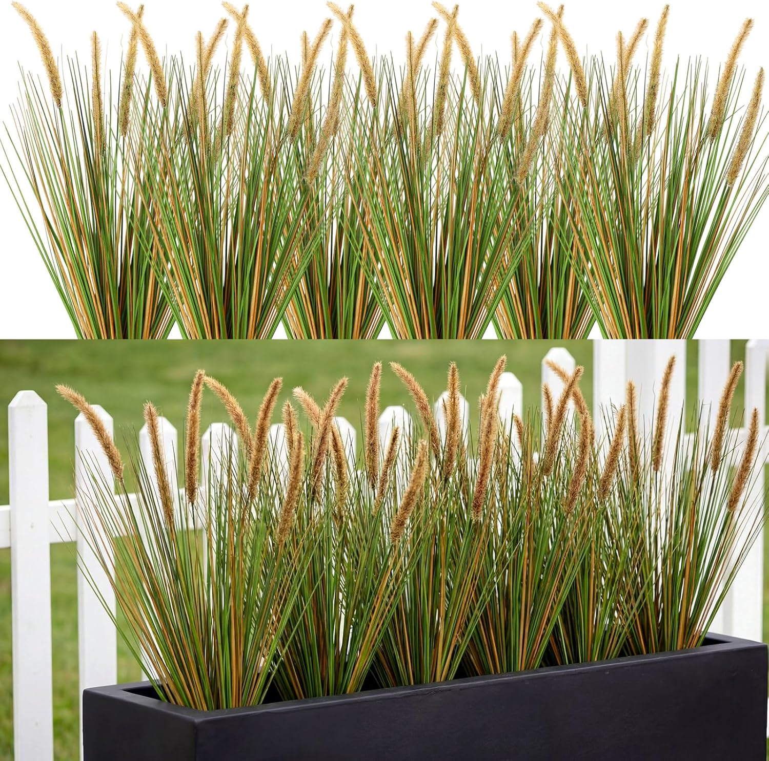 Jexine 6 Pieces 31.5 Inches Artificial Grass Filler Decor Fake Shrubs Wheat Grass Cattails Fake Greenery Decorations Artificial Greenery Stems Weed for Room Indoor Home Vase Decor(Setaria)