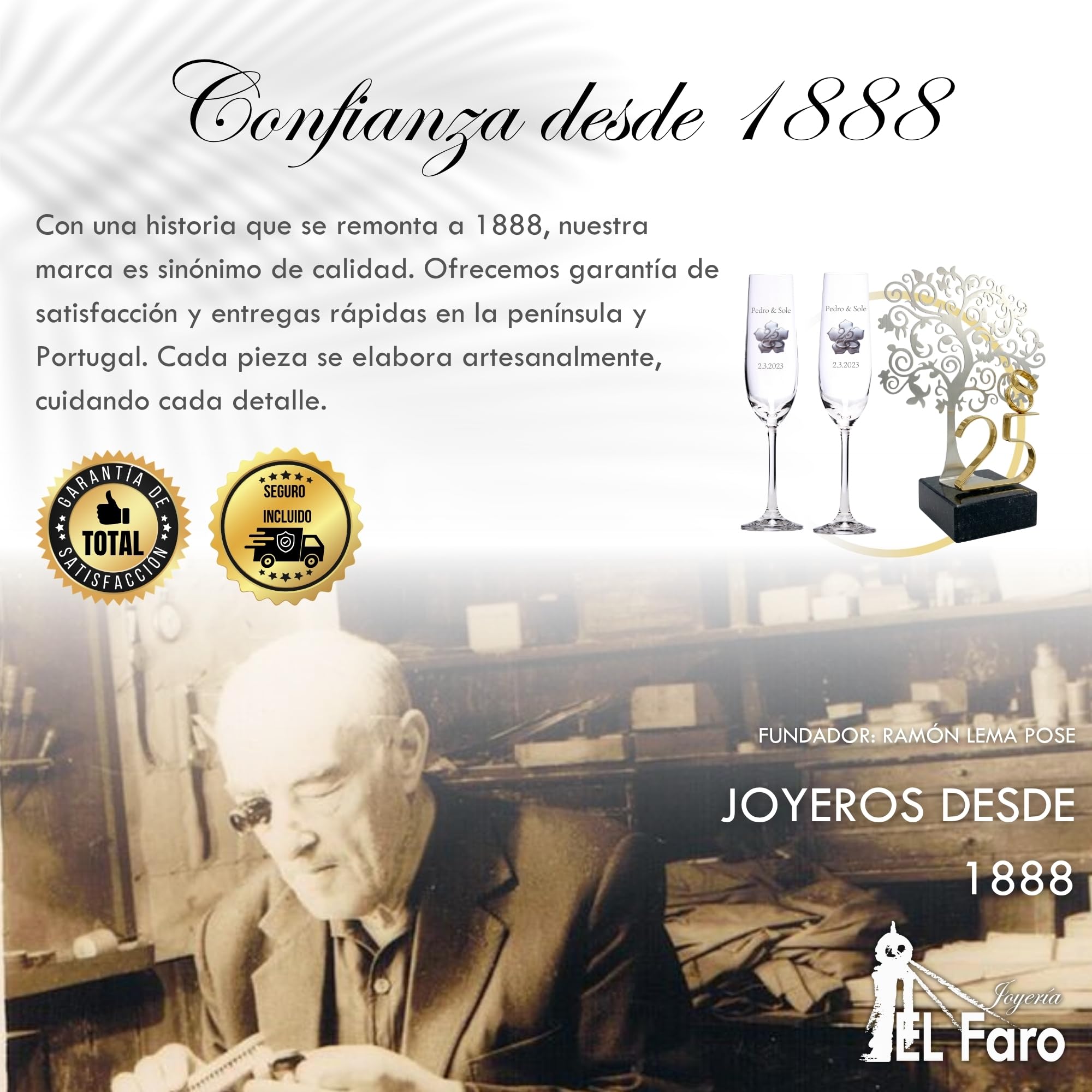 JOYERIA EL FARO Regalos de Boda 25 Aniversario Bodas de Plata | Pack con 8 globos gratis, Grabado personalizado, Presentación en estuche premium