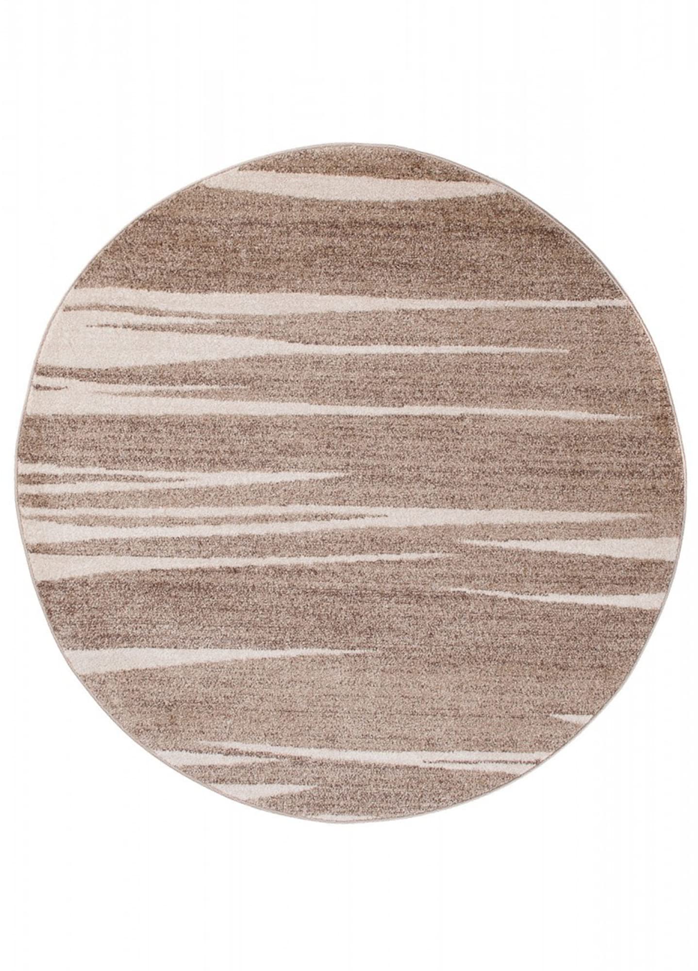 TAPISO Sari dywan okrągły brązowy beżowy nowoczesny paski melanżowy design salon sypialnia Ökotex 150 x 150 cm