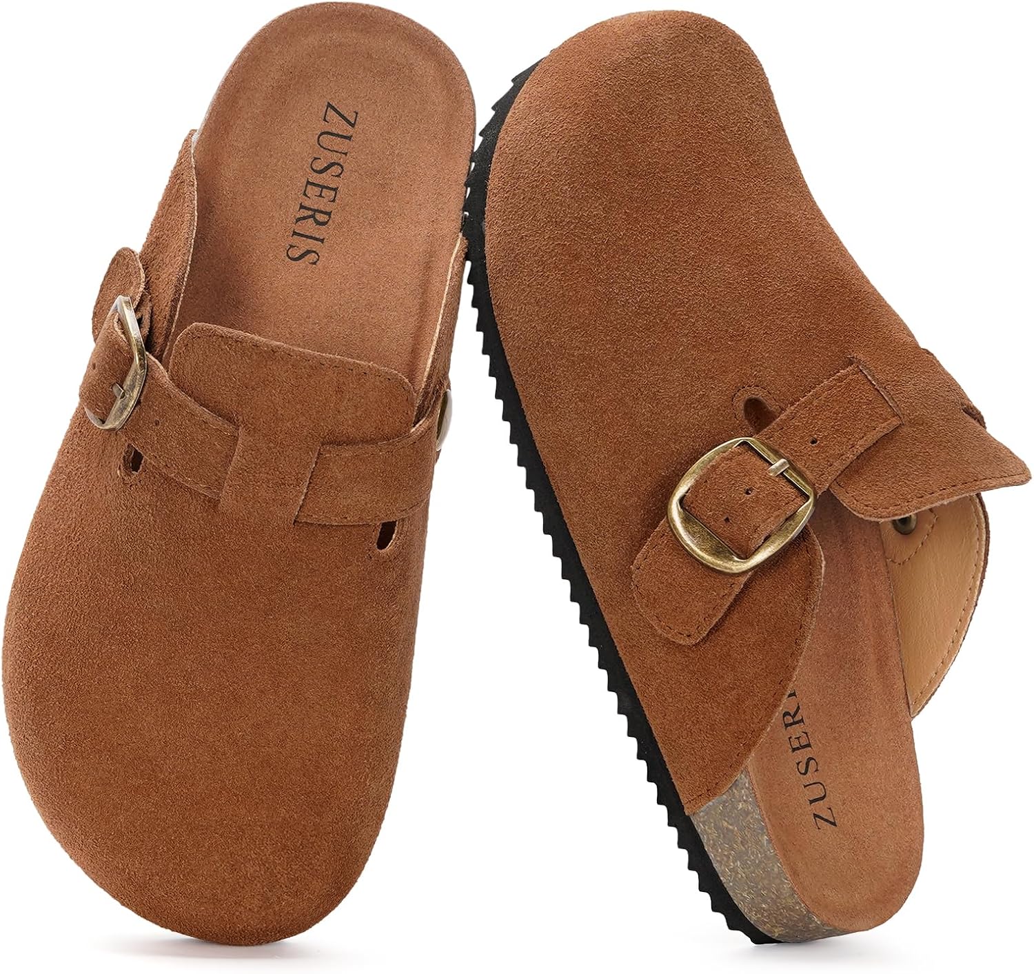 Kids Suede Clogs Boys Girls Cork Footbed Potato Shoes Classic Slip On Leather Mules Children Indoor Outdoor Sandals with Adjustable Buckle
