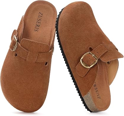 ZUSERIS Kids Suede Clogs - Adjustable Buckle, Cork Footbed, Non-Slip EVA Sole For Toddlers & Little Kids (Boys & Girls)