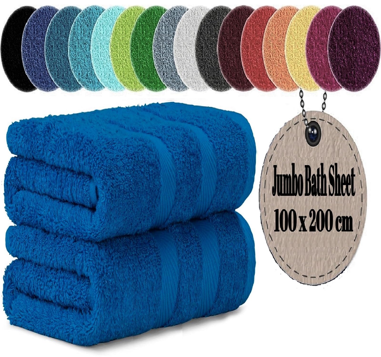 LoomTrove Pack of 2 Extra Large Jumbo Bath Sheets 100 x 200 cm 100% Egyptian Combed Cotton XL Towels Quick Dry Big Bath Sheet Super Soft Hotel Quality Towels Set (Blue)