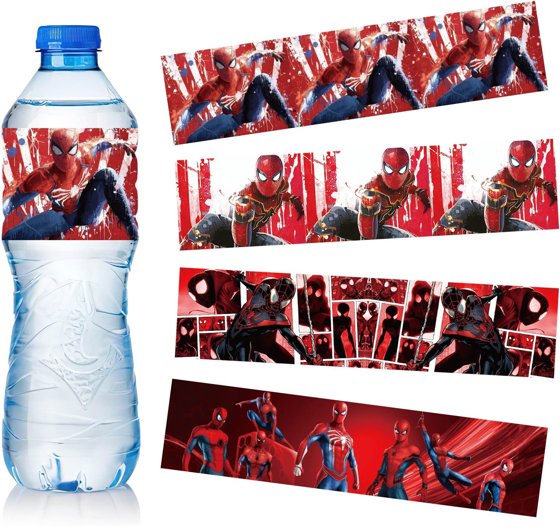 48cs Spider Water Bottle Labels, Super Hero Party Favors, Spider Birthday Party Supplies Spider Party stickers Decorations for Future Hero Girls Boys