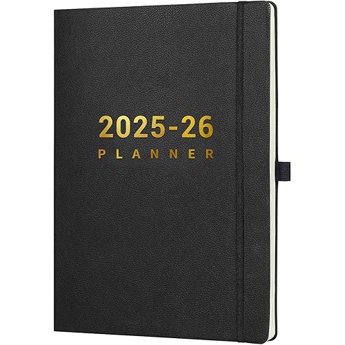 2025-2026 Planner - Academic Planner 2025-2026, July 2025 - June 2025, Weekly and Monthly Planners, 8.5" x 11", Pen Holder, Calendar Stickers, Pocket, Faux Leather Cover -Black
