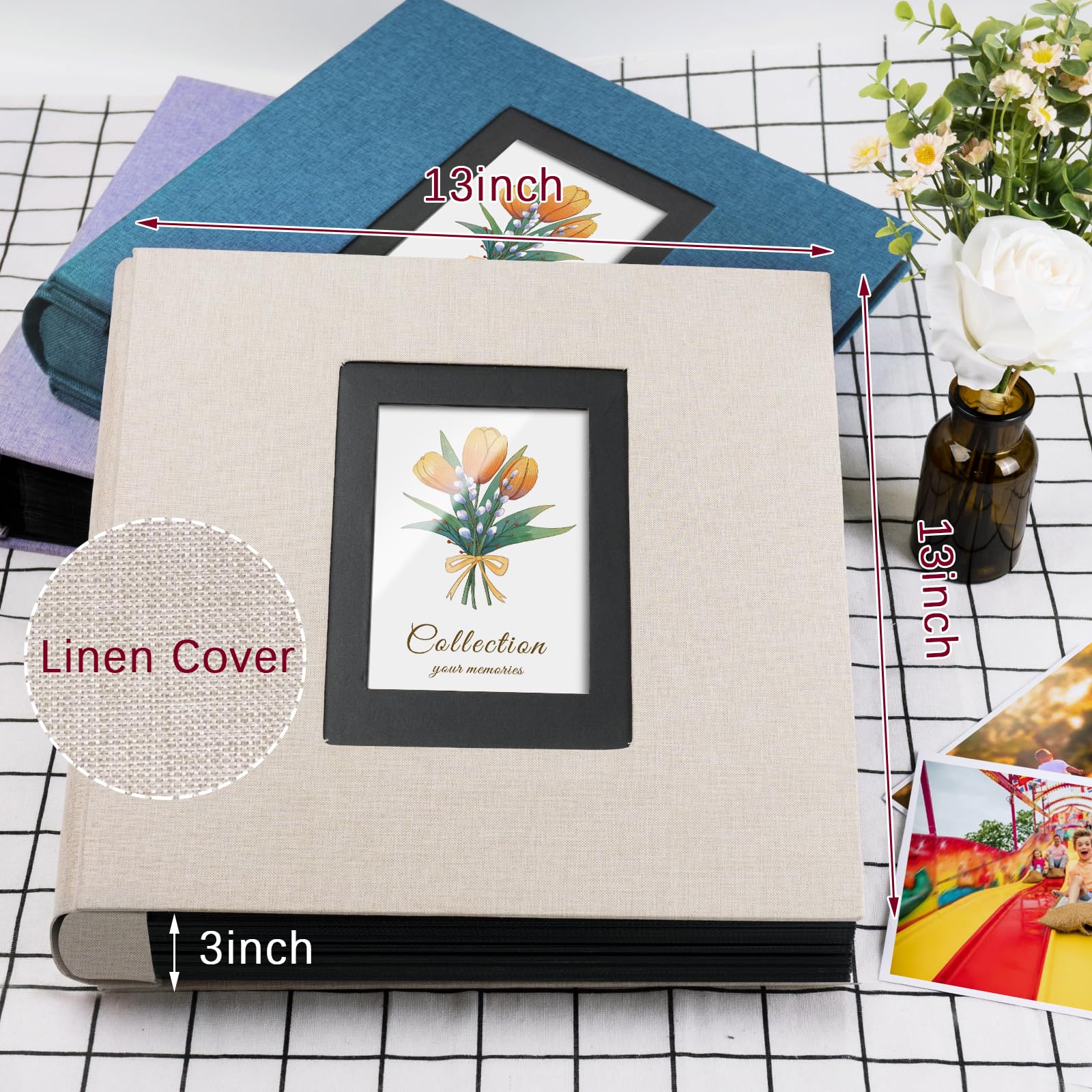 Lniany album na zdjęcia o dużej pojemności, 1000 kieszeni, okładka, album na książki, albumy fotograficzne, na ślub, do szkoły, rodziny, na urodziny, pamiątki dla niemowląt, zaręczyny (beżowy, 1000
