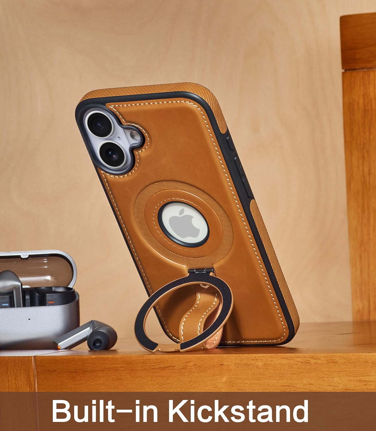 for iPhone 16 Plus Leather Case with Stand, Anti-Slip Grip Ring, Fits for MagSafe (Brown, IP16 Plus-6.7inch) - Image 7