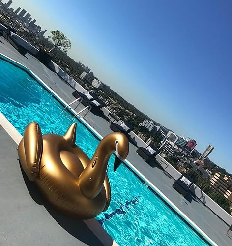 Vista 5 de Jasonwell Giant Inflatable Pool Float - Golden Swan Pegasus Pool Floatie Summer Beach Swimming Outdoor Pool Party Lounge Raft Decorations Toys for