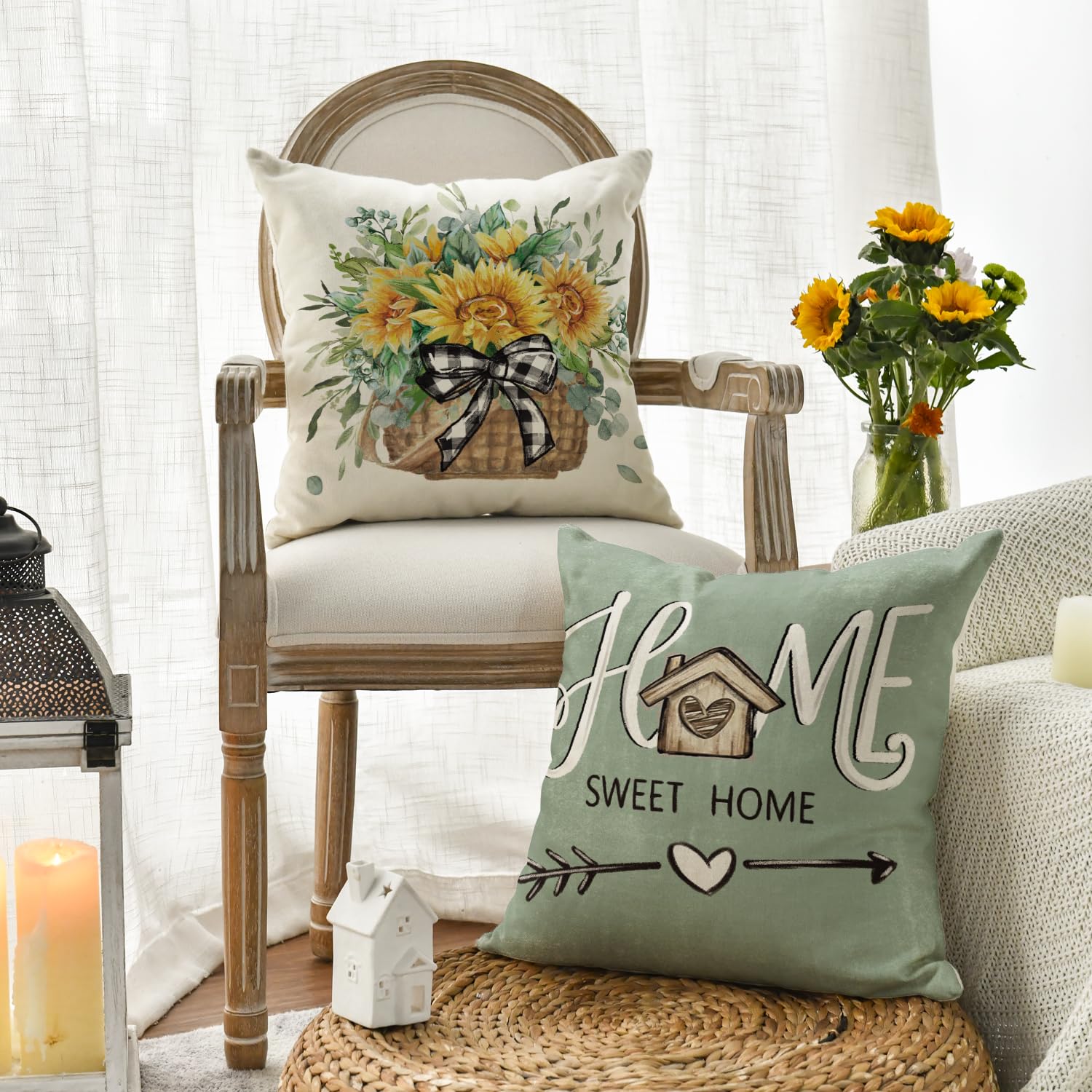 Set Di 4 Federe Per Cuscino 45x45 Cm Con Scritta Welcome To Family Lake House My Happy Place - Decorazione Per Casa O Ufficio