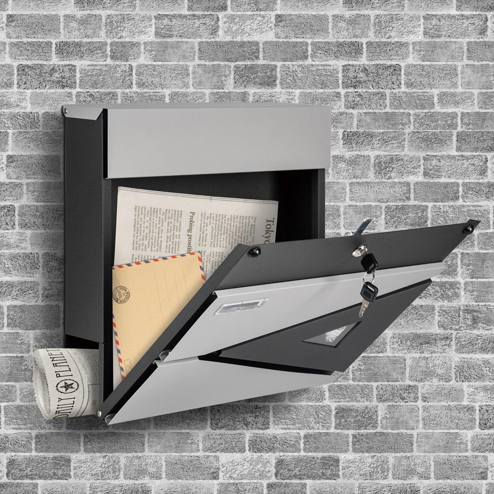 Modern Black Mail Drop Box Large Wall Mount Mailbox - 15.75x9.84x4.33 Galvanized Steel Rustproof Black Outdoor Mail Collection Box Large Capacity Mailbox