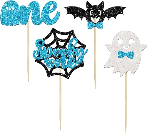 Miniatura 131 de Ephlyn 24 adornos para cupcakes de Halloween con purpurina para Halloween, murciélagos, calabaza, fantasma, decoración de cupcakes para temática