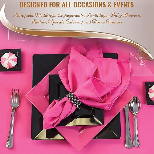 Miniatura 5 de Platos cuadrados de plástico amarillo (9.5 pulgadas), paquete de 10, vajilla elegante y resistente para bodas, cumpleaños y uso doméstico