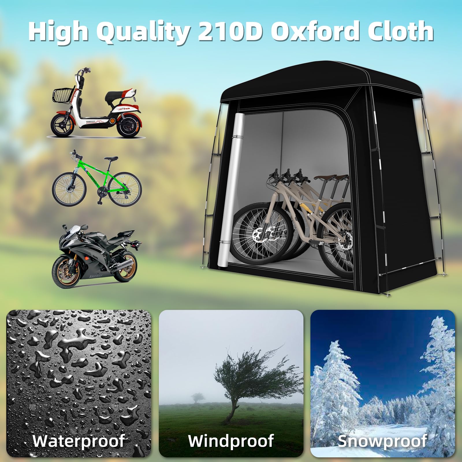 Namiot do przechowywania rowerów, przenośne zewnętrzne szopy do przechowywania rowerów na 3 rowery, 210D Oxford Fabric Wodoodporne pokrowce na rowery, schronienie na motocykl 200X100X190 CM