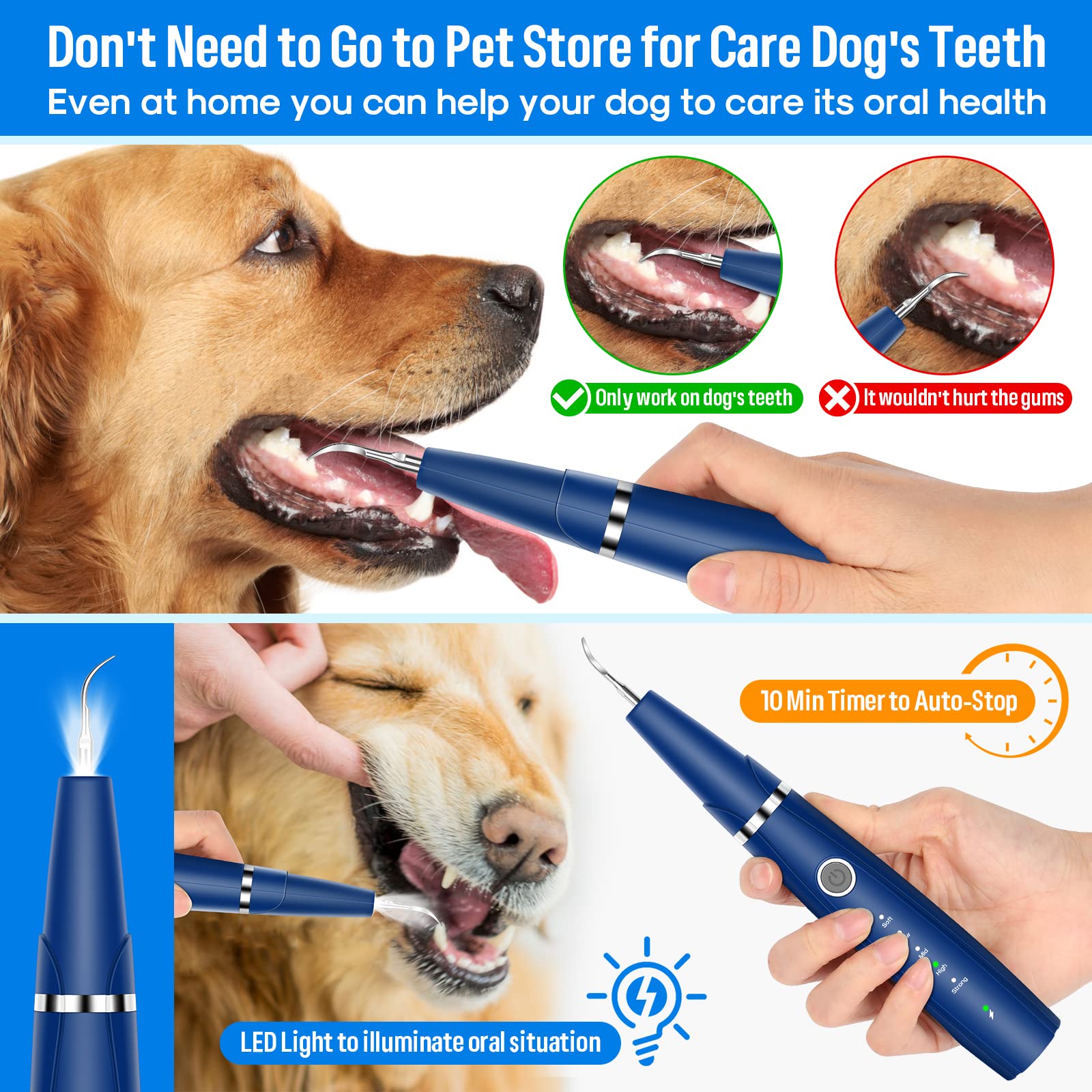 PWEZON Dog Teeth Cleaning Kit, 5-Mode LED Ultrasonic Tooth Cleaner for Dogs & Cats, Plaque & Tartar Remover - Image 3
