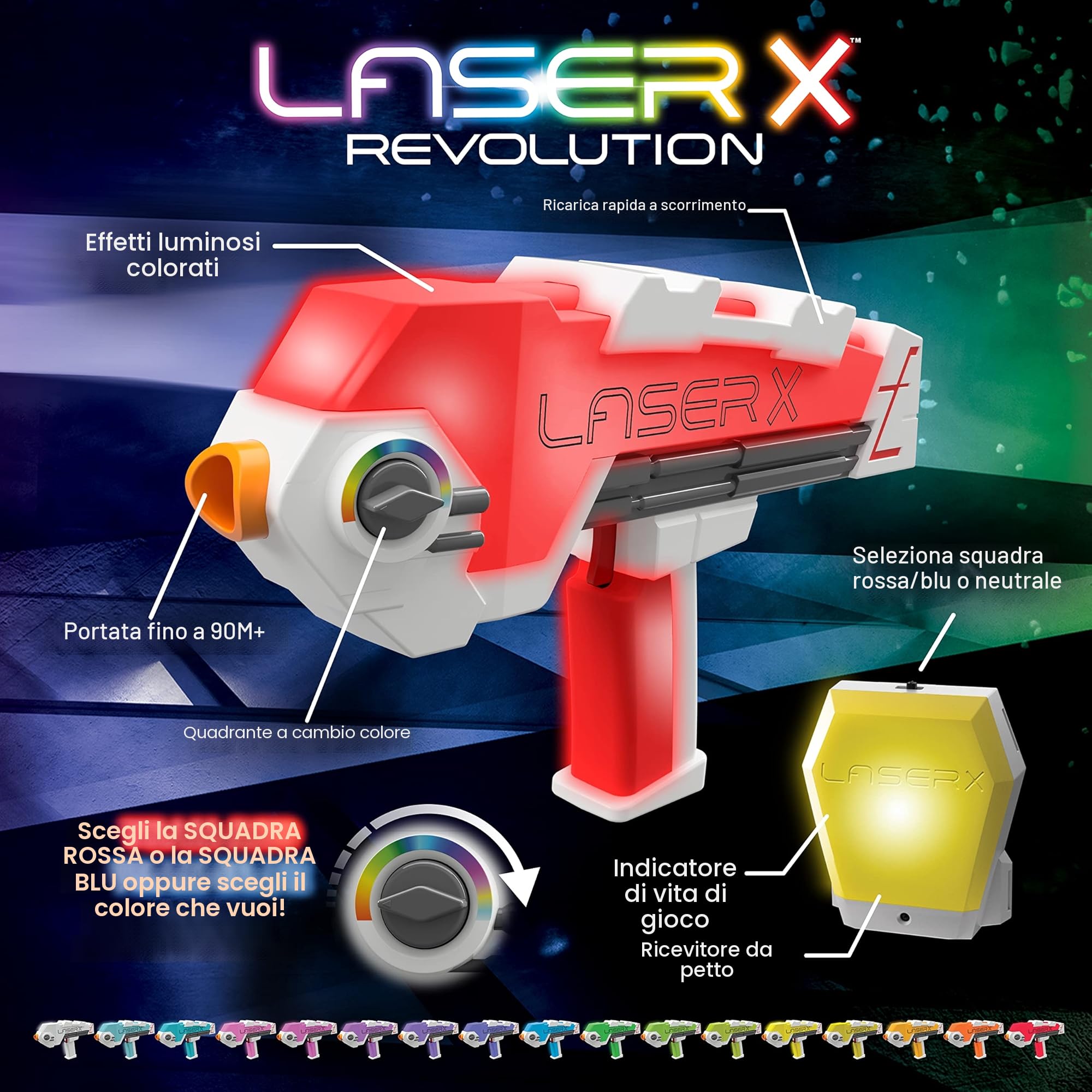 Laser X Revolution Double Blaster, scegli il colore della tua squadra, supera i 90 metri con Voice Coach. Esperienza di gioco a infrarossi nella vita reale.