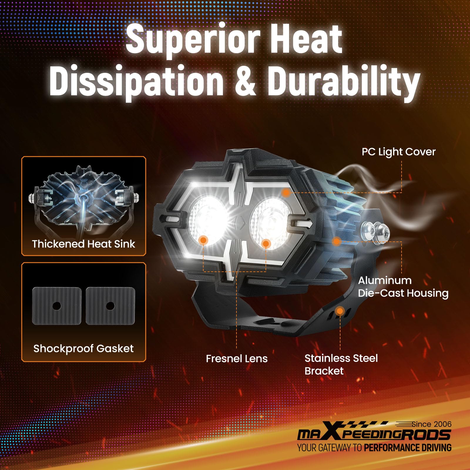 maXpeedingrods 4,5 Zoll LED Off-road Lichtmodul mit Kombistrahl 108 W, Gelb/Weiß DRL & Mehrmodus Fahrlicht, Wasserdicht mit Wärmeableitung, Ferngesteuert, Plug-and-Play für Lkw, ATV, SUV, 2 PCS