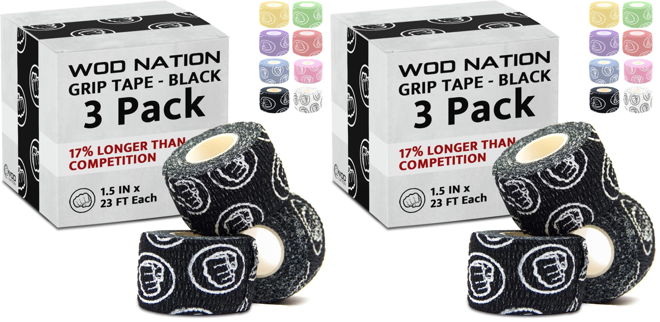 WOD Nation Flexible Hook-Grip Athletic Tape – Easy-Tear, Sweat-Proof Thumb &amp; Finger Strips for Weightlifting