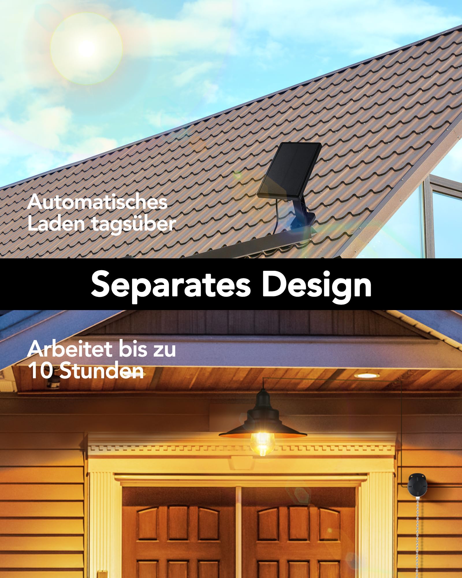 Solarlampen Hängeleuchte Außen Innen Zugschalter Solar Lampe Outdoor Pendelleuchte E27 IP65 Wasserdicht Garten