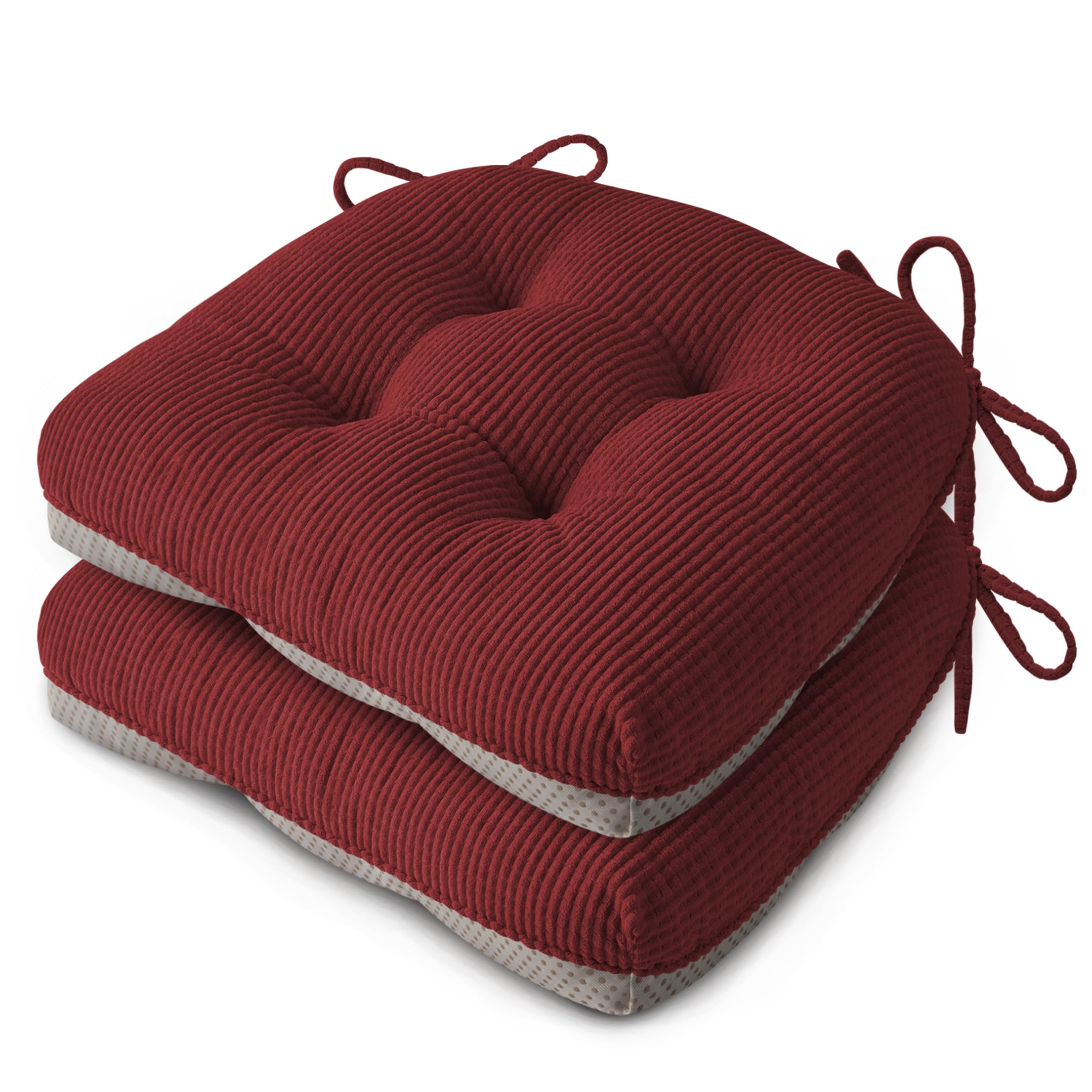 FlyGulls Seat Cushions for Dining Chairs Set of 2, 46X42X8cm, Red