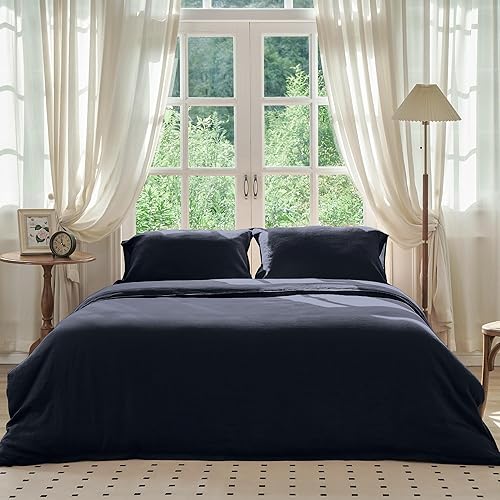 Miniatura 7 de Juego de funda de edredón 100% lino Queen de 3 piezas, lino francés de Normandía, refrescante, suave y transpirable, 1 funda de edredón de 90 x 90