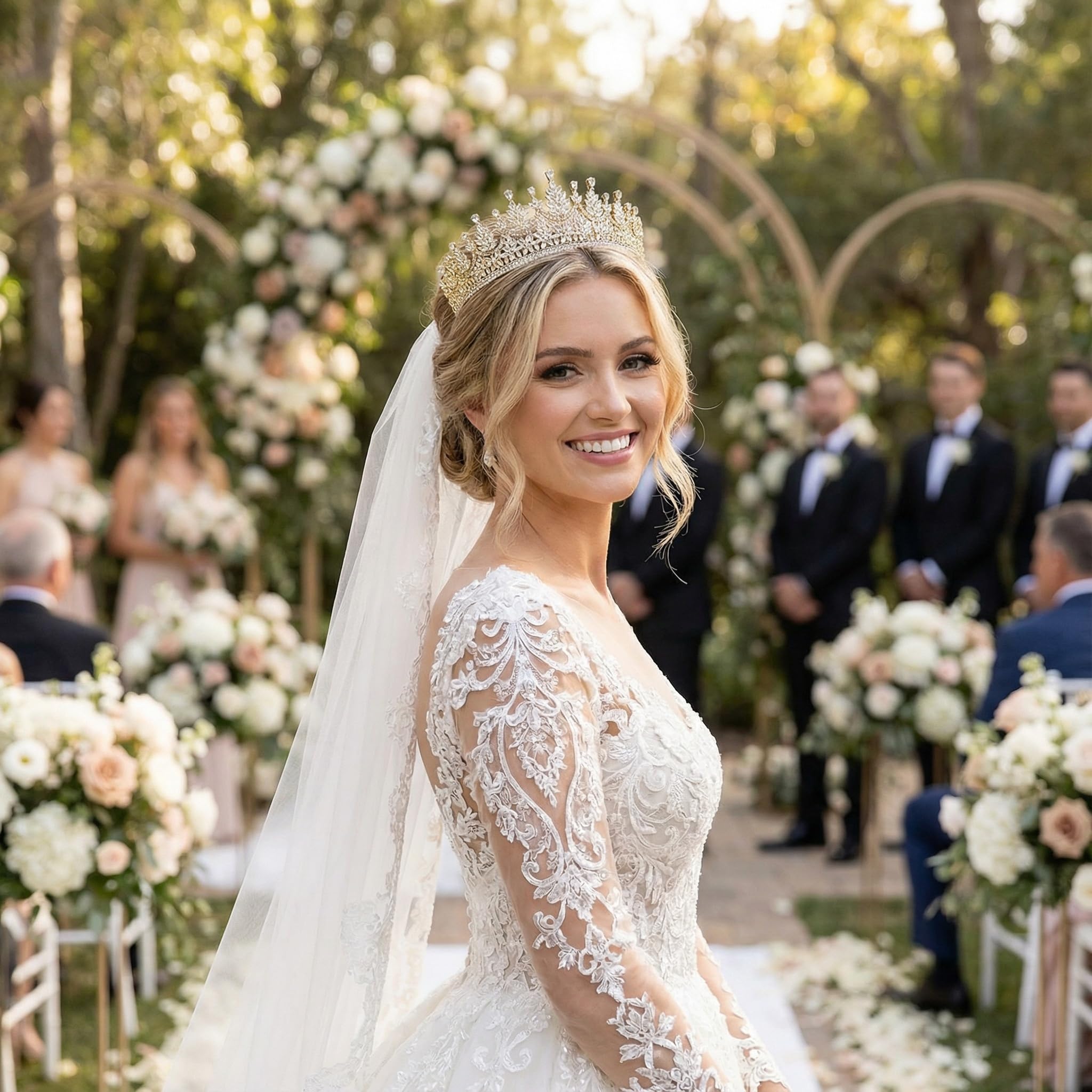 QXMYOO Corona de reina de circonita cúbica para mujer, tiara de boda para novia, princesa, concurso, corona de cristal plateado, tocado para quinceañera, cumpleaños, disfraz de graduación