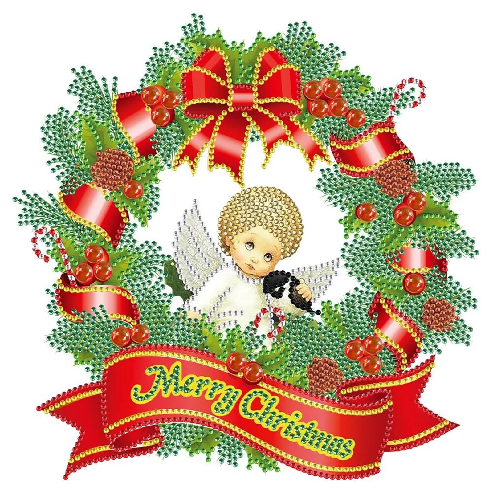 DIY Christmas Decoration Wreath Wall Stickers Diamond Painting Art Window Stickers Crafts Winter Holiday Home Decor (Style B, 25cm*25cm/9.84inches*9.84inches)