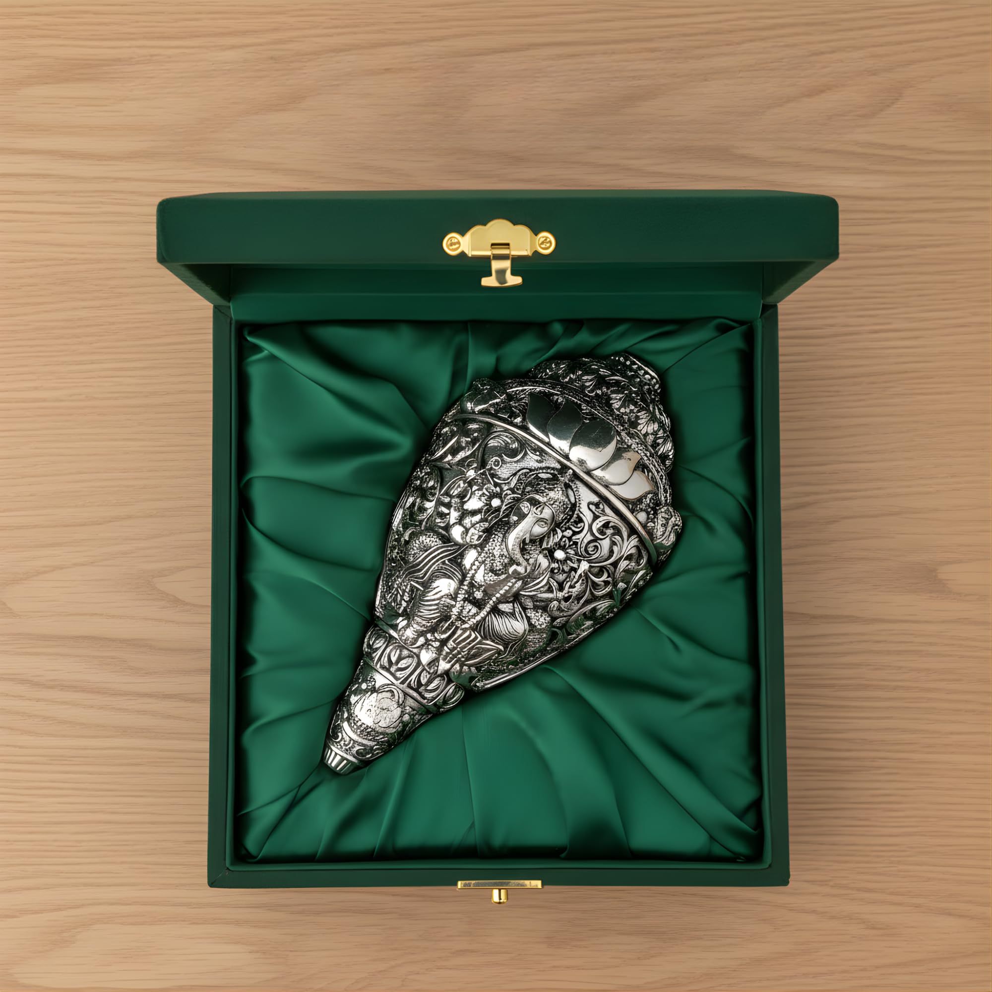 Dev Aastha 999 Pure Silver Plated Ganesh Shankh | 6 Inch Grand Vastu Showpiece for Success & Wealth | Sacred Conch Shell Idol for Home Temple & Altar