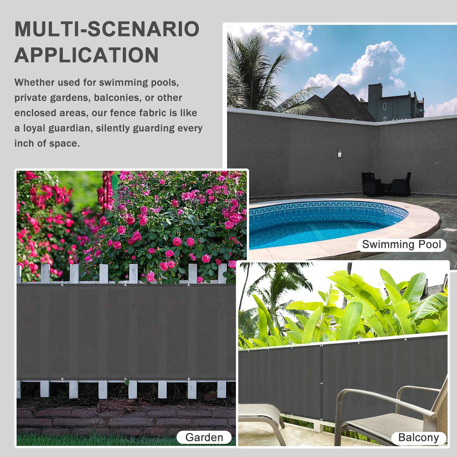 HENG FENG Balcony Privacy Screen 0.8x3m, Screen Fence Cover (HDPE), 95% UV Protection for Deck Patio, Backyard, Outdoor Pool - Image 3