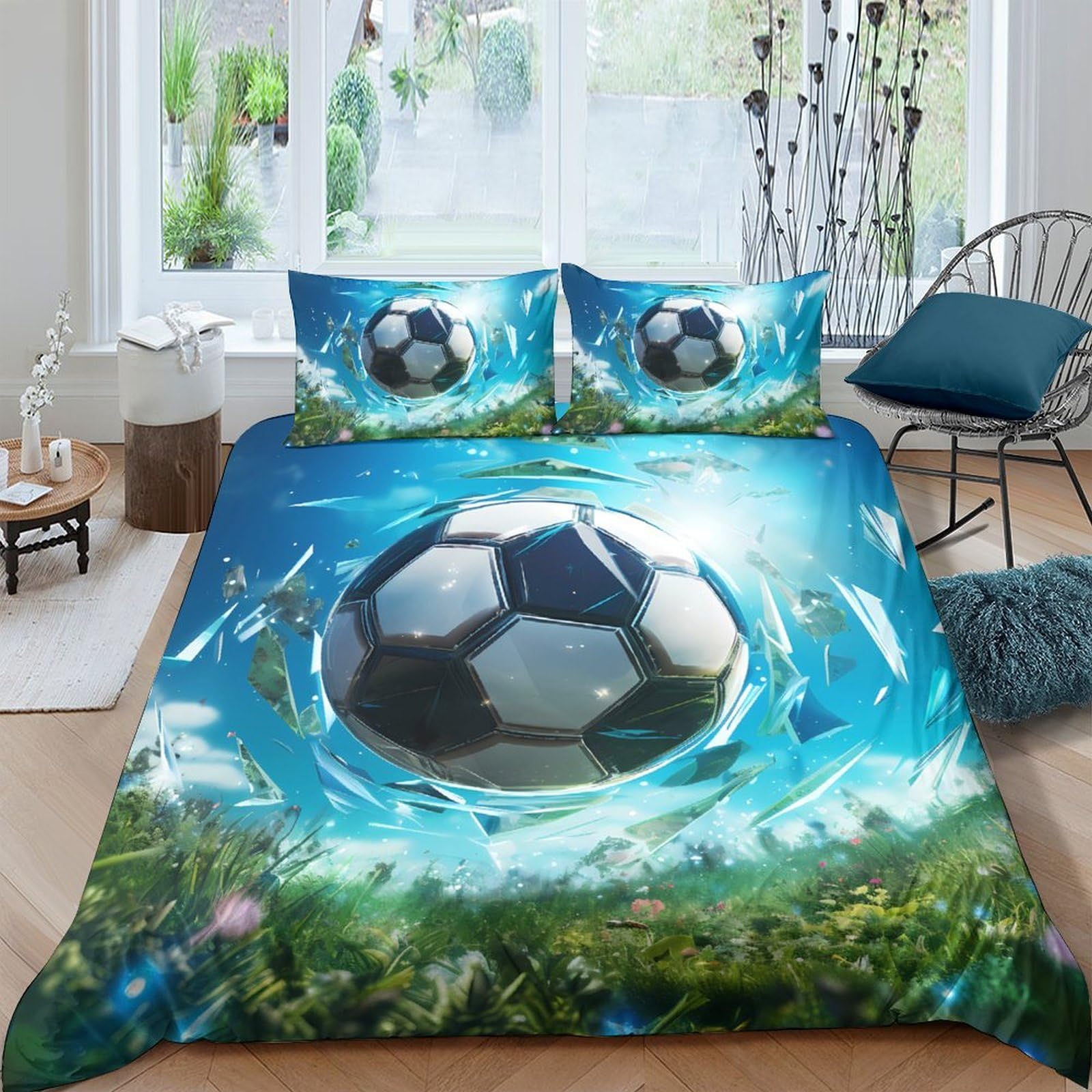 Ctjqhvkz Style-10 3D Printed Football Splash Fitted Sheet Microfiber Blue Water Mattress Cover For Bedroom Guest Room Dorm Protection Decor Single（135X200cm）