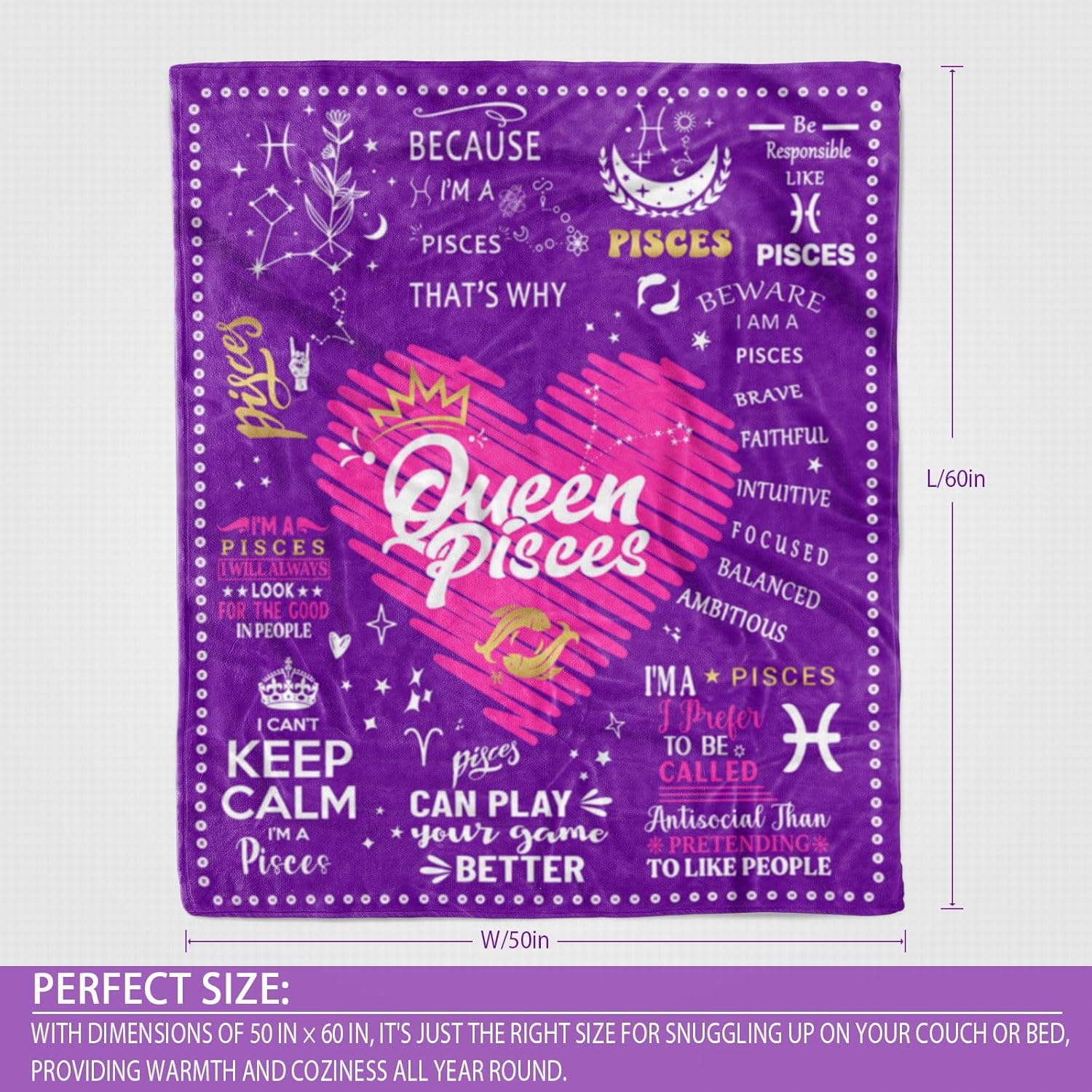 Pisces Gifts, Pisces, Pisces Gifts for Women, Pisces Blanket, Pisces Gift Birthday Gifts for Women Throw Blankets 50"" × 60"", Purple (Pisces Gifts)