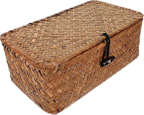 BESPORTBLE Cestas de almacenamiento de pastos marinos con tapa, cestas de algas marinas de 9 pulgadas, cesta tejida a mano, organizador multiusos