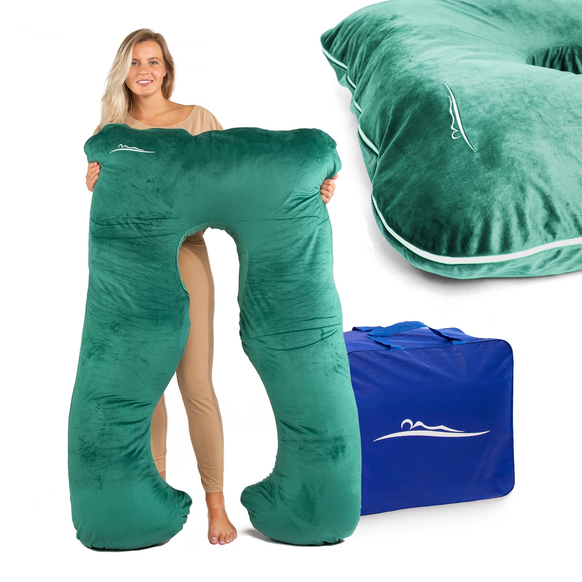 MKS Seitenschläferkissen 100 x 150 cm Ergonomisches Kühlendes Kuschelkissen Mikroplüsch Grün